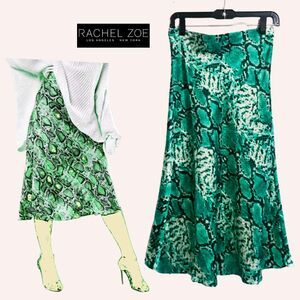 RACHEL ZOE NEW Teal Silky Satin Snake Midi Skirt